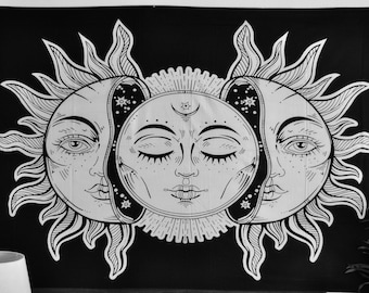 Sonne Mond Bunte Wandteppich Sterne Wandbehang Mandala Baumwolle Tagesdecke Picknickdecke Hippie Baumwolle Boho Dekor