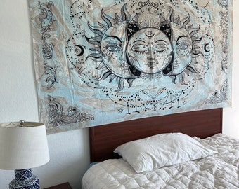 Sun Moon star marble colors Tapestry  Wall Hanging Mandala Cotton Bedspread Picnic Blanket Hippie Cotton Boho Decor
