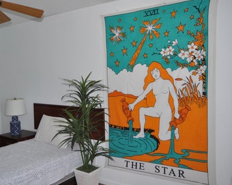 Tarot Karte Gobelin The Star Gobelin Boho Yoga Wandbehang Wanddekoration Tischdecke Bettaufstrich Bettlaken