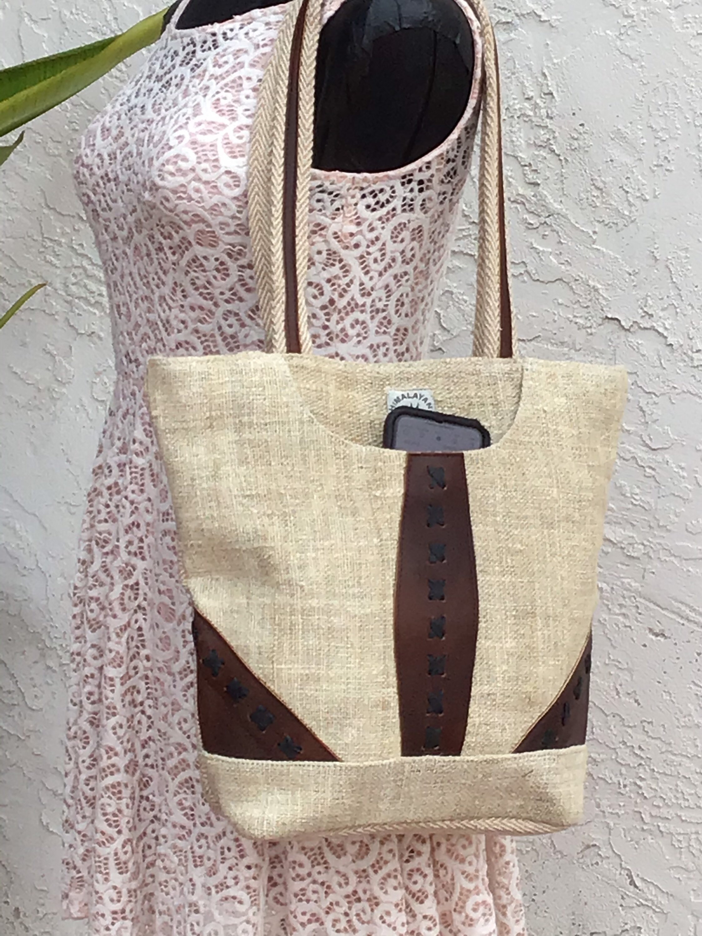 Boho Hemp Tote Baghemp leather and Cotton Tote Bag Handmade Etsy