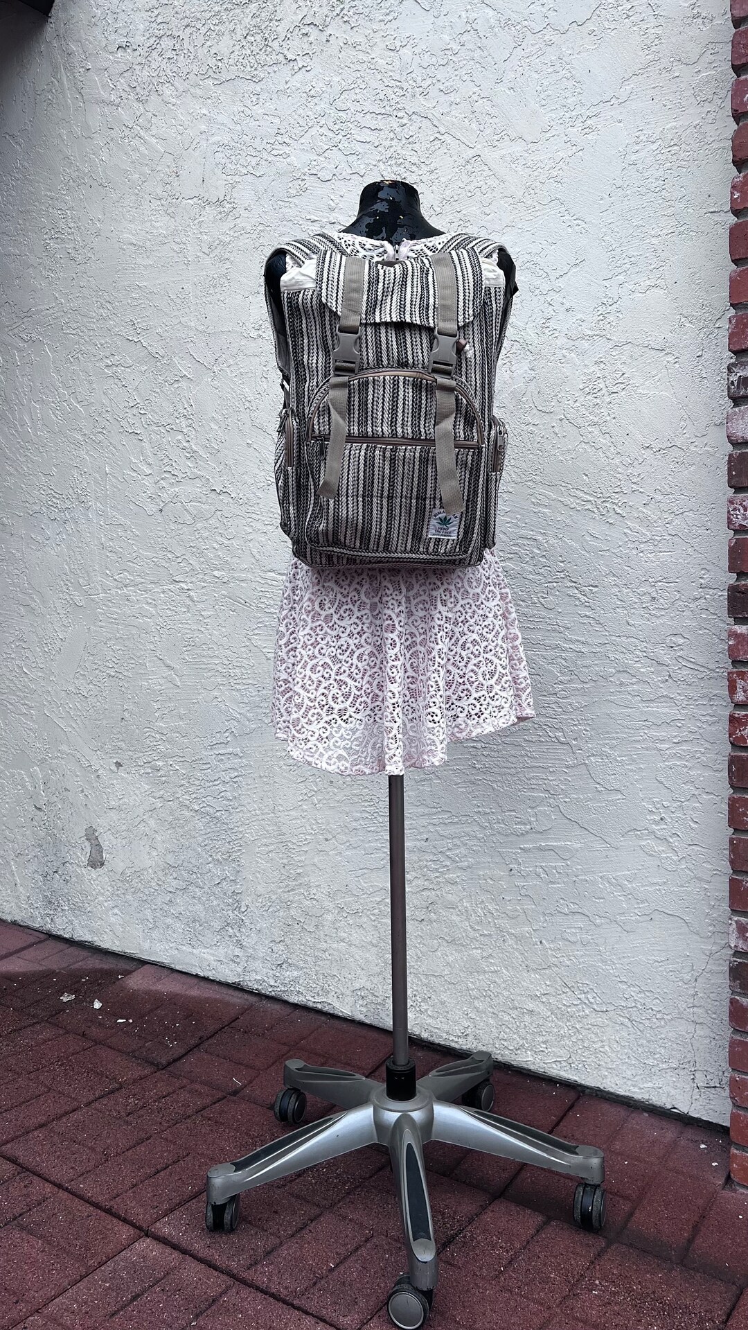 Boho Natural Hemp Backpack With Brown Stripes Hippie Backpack ,back to