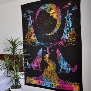 Carta dei tarocchi della luna, arazzo della luna, carta dei tarocchi della luna Tye Dyed, decorazione della parete