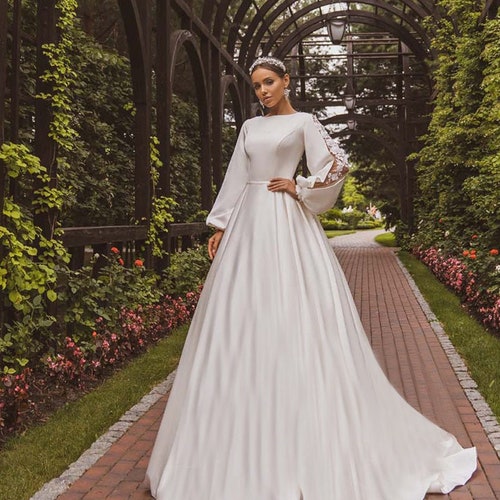 Long Sleeves Wedding Dress Elegant Style White Wedding Dress - Etsy