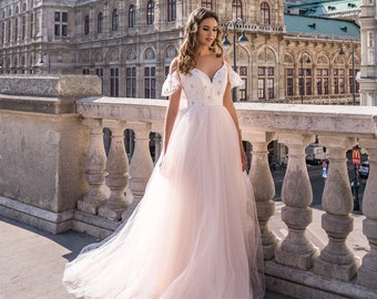 pastel pink wedding dress