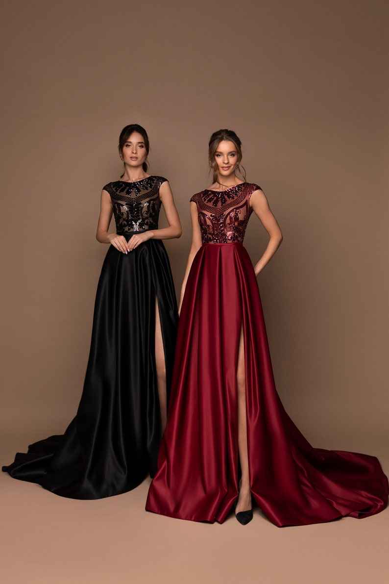 A-Line Prom Dress Evening Dress Elegant Gown Satin And Lace image 0