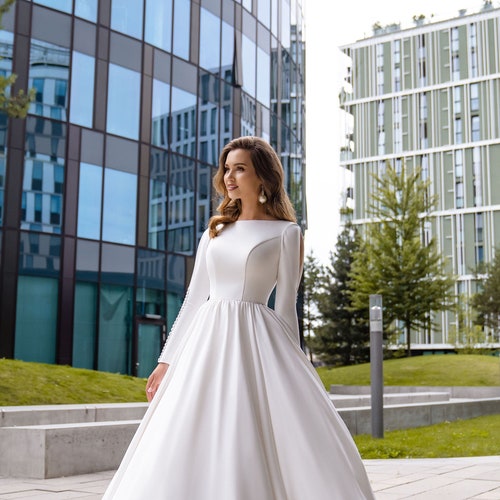 Crepe Satin Simple Wedding Gown White Wedding Dress A-line - Etsy
