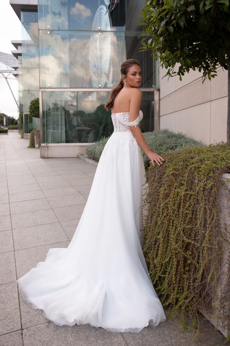 Simple A Line Wedding Dress off the Shoulder Wedding Dress - Etsy