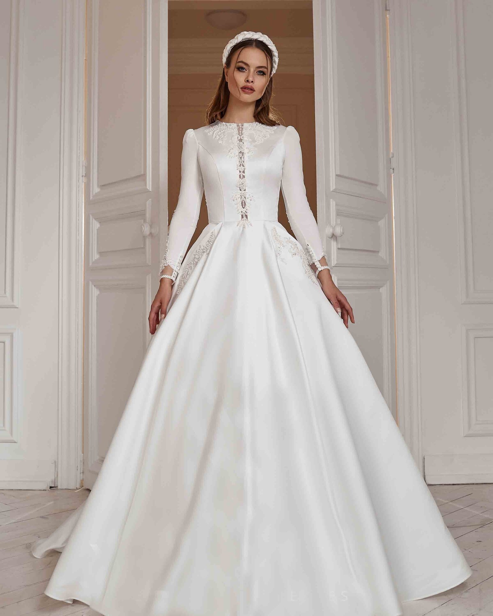 Cathedral White High Neck Wedding Dress With Long Satin - Etsy