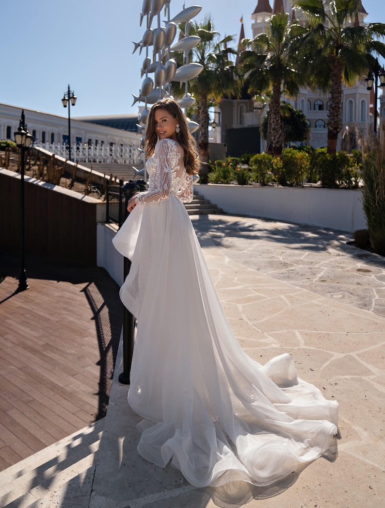 Elegant Long Train Wedding Dress Long Sleeves Dress - Etsy