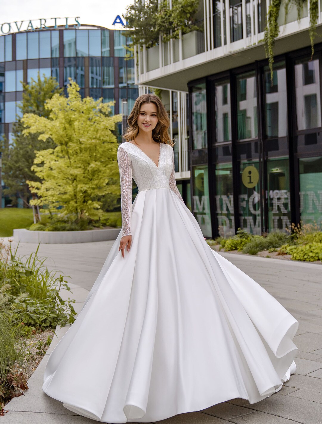 Luxury Long Dress, Wedding Lace Dresss, Satin Dress, Long Sleeves Dress, Sexy Soft Dress, Fitted ...