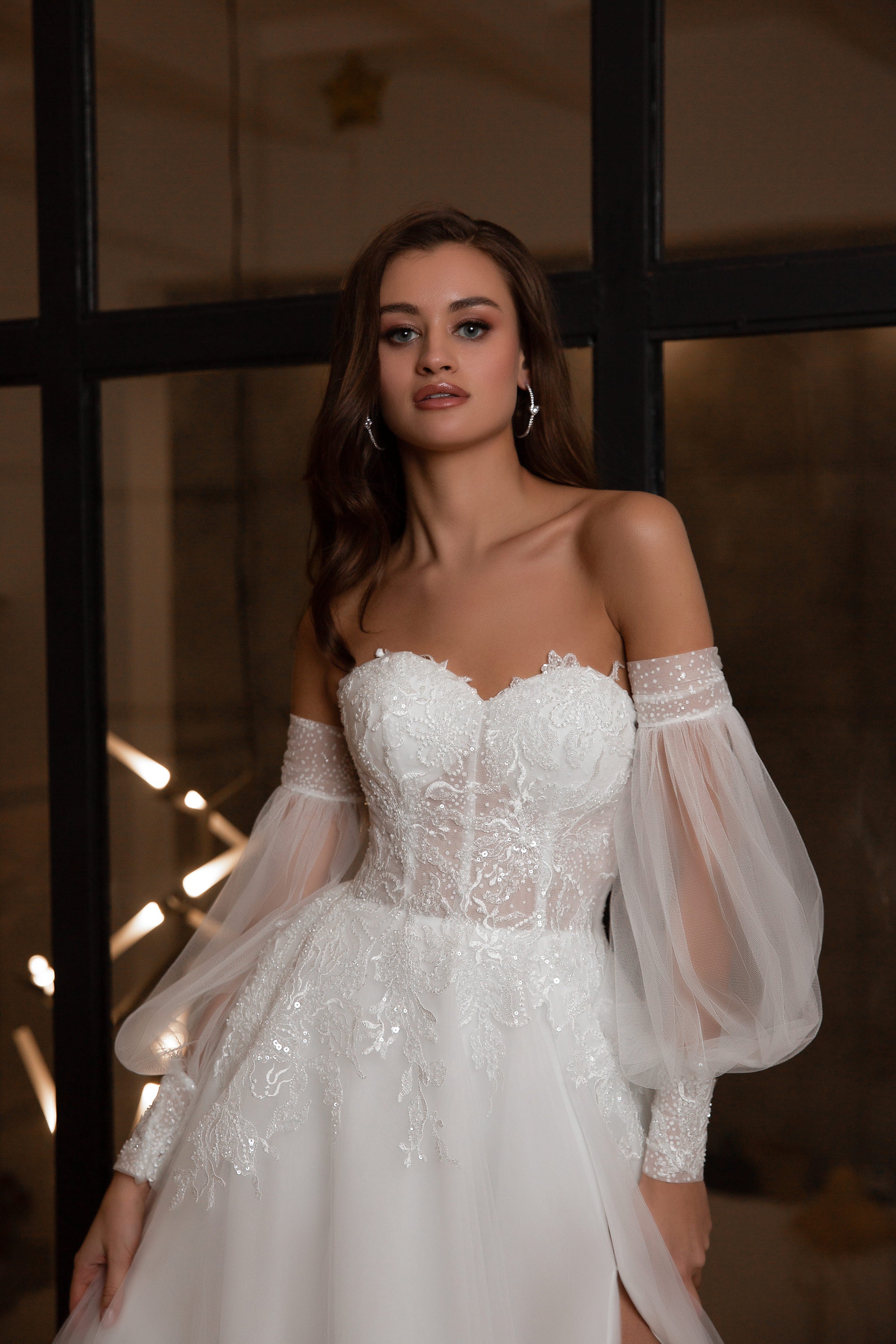 Elegant Wedding Dress off Shoulders Dress Lush Sleeves White - Etsy