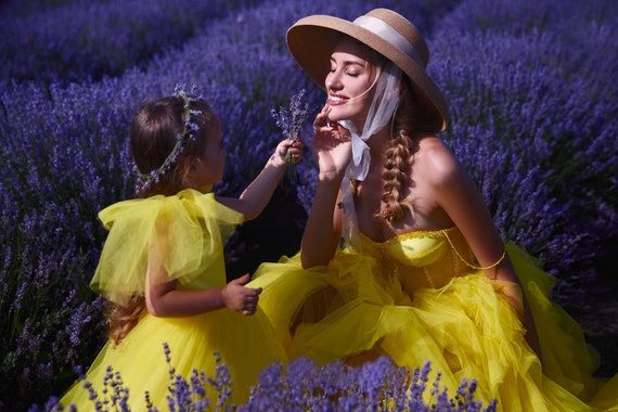 Yellow Mother Daughter Matching Dress Mommy and Me Outfits
