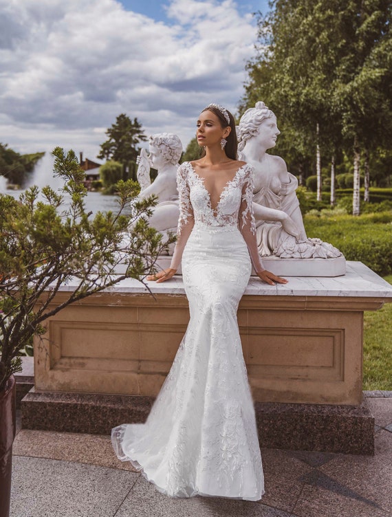 Vestido de novia sirena largas vestido Etsy México