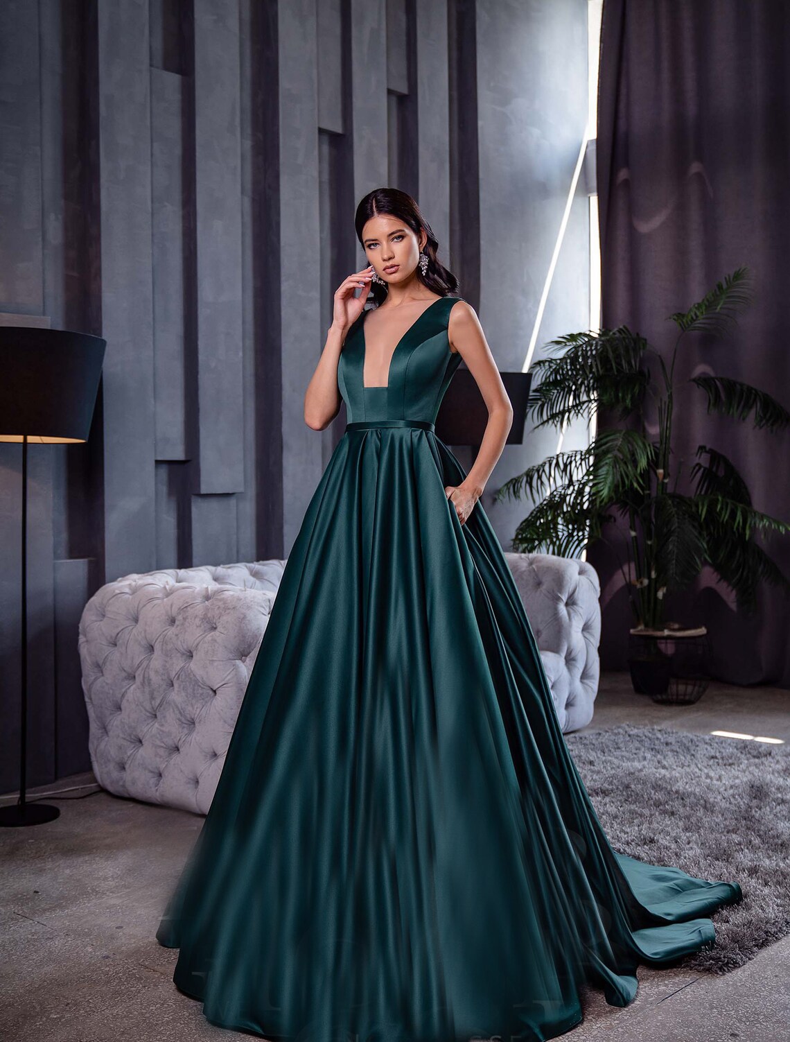 Wedding Guest Dress Elegant Satin Dress Long Train Dress | Etsy