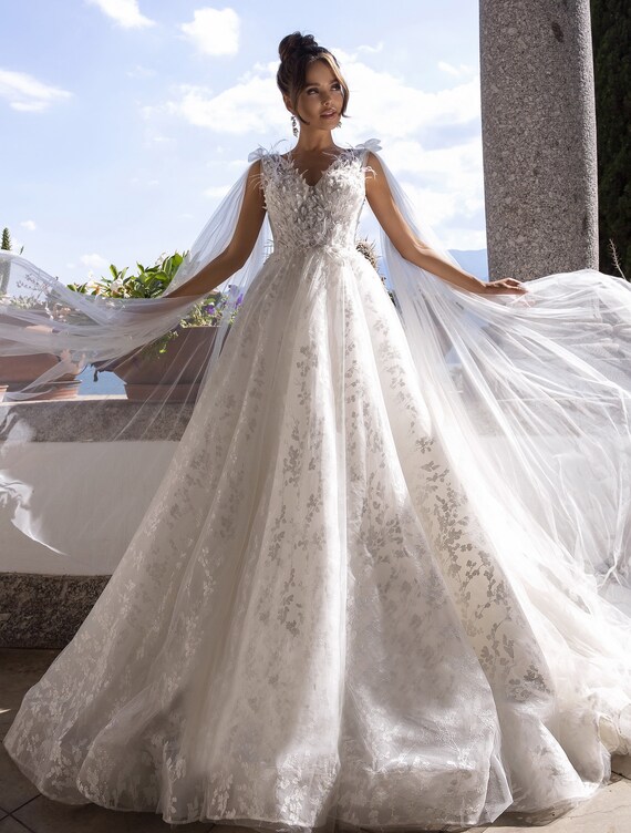 V-neck Elegant Dress Princess Wedding Dress Whole Lace | Etsy