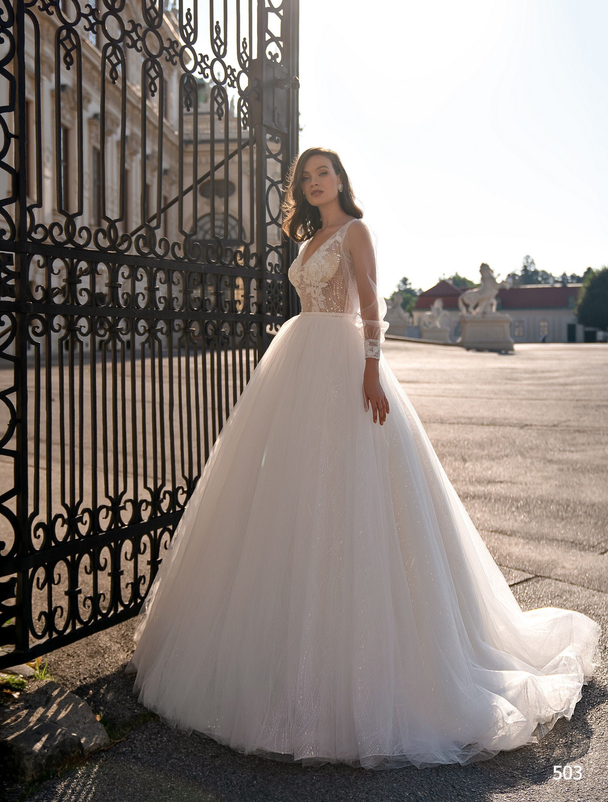 Floral Wedding Dress Long Sleeves Dress 