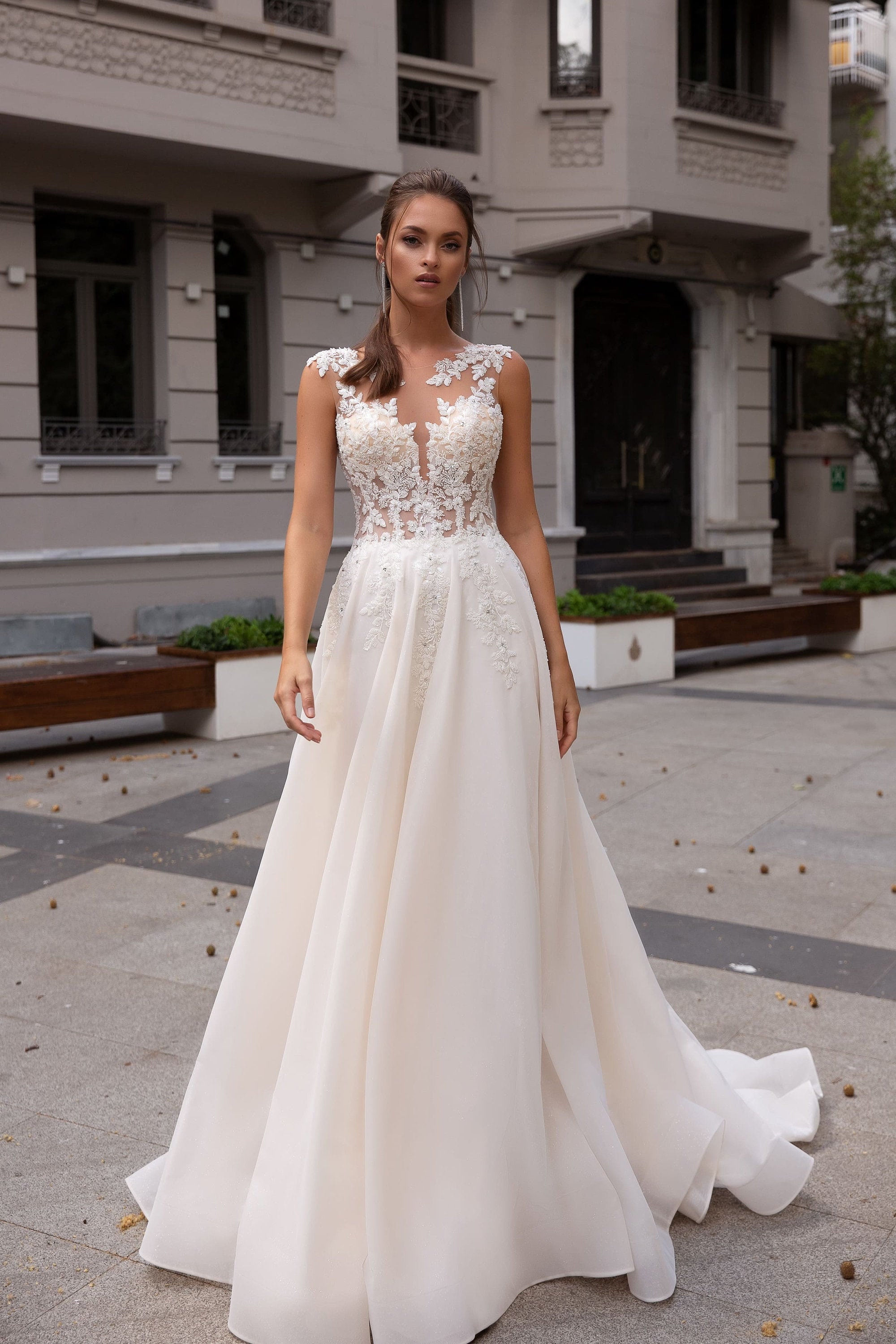 V-neck Wedding Dress A-line Wedding Dress Lace Wedding Gown - Etsy
