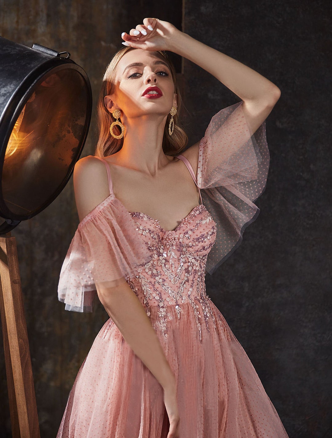 Lush Sleeves Rose Gold Dress Romantic Gold Dress Sequin Etsy