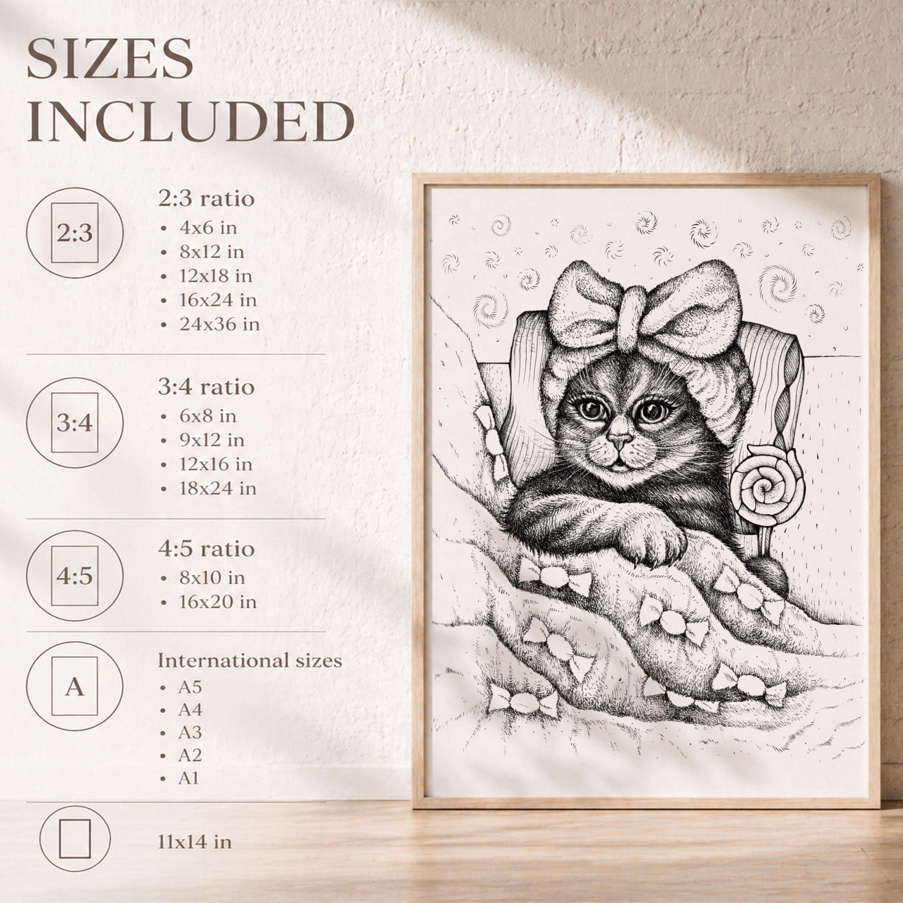 Cozy Cat Printable Wall Art, Cute Kitten Poster, Black and White ...