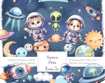 Cute Space Animals Astronaut Clipart Cosmos Illustration Sun System Cute Planet Clipart Galaxy Pet Celestial Cosmic Whimsical Astronauts