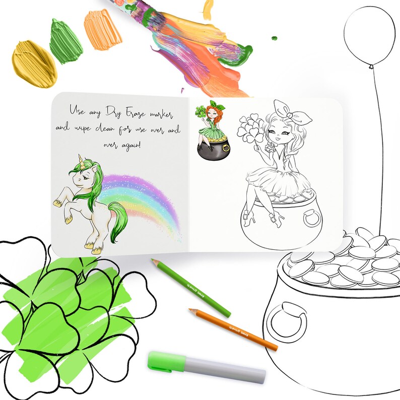 St Patrick's Day Doodle Line Clipart Kids Printable | Etsy