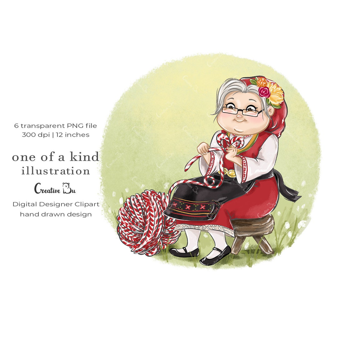 Granny March Knitting Clipart Illustration Baba Marta Clipart Bulgarian ...