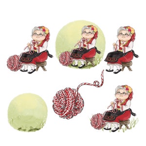 Granny March Knitting Clipart Illustration Baba Marta Clipart Bulgarian Folklore Ethnic Clipart Martenica Yarn Needlework Illustration PNG image 2