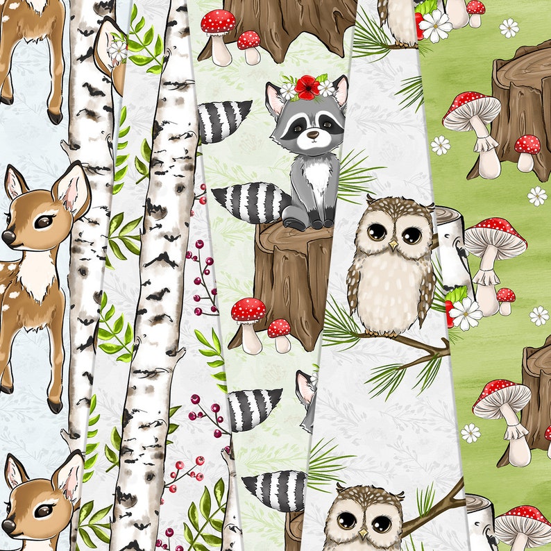 Woodland Animals Digital Paper Deer Woodland Scrapbook Paper Etsy