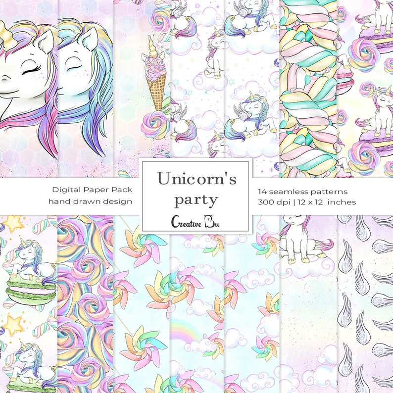 Unicorn Face Seamless Pattern Girl and Boy Unicorn Digital | Etsy