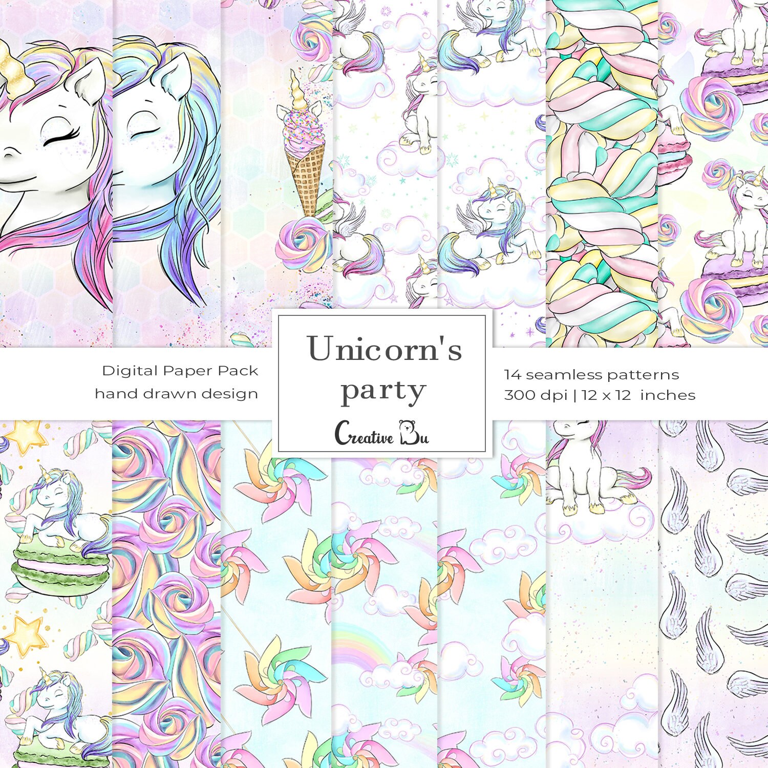 Unicorn Face Seamless Pattern Girl and Boy Unicorn Digital | Etsy