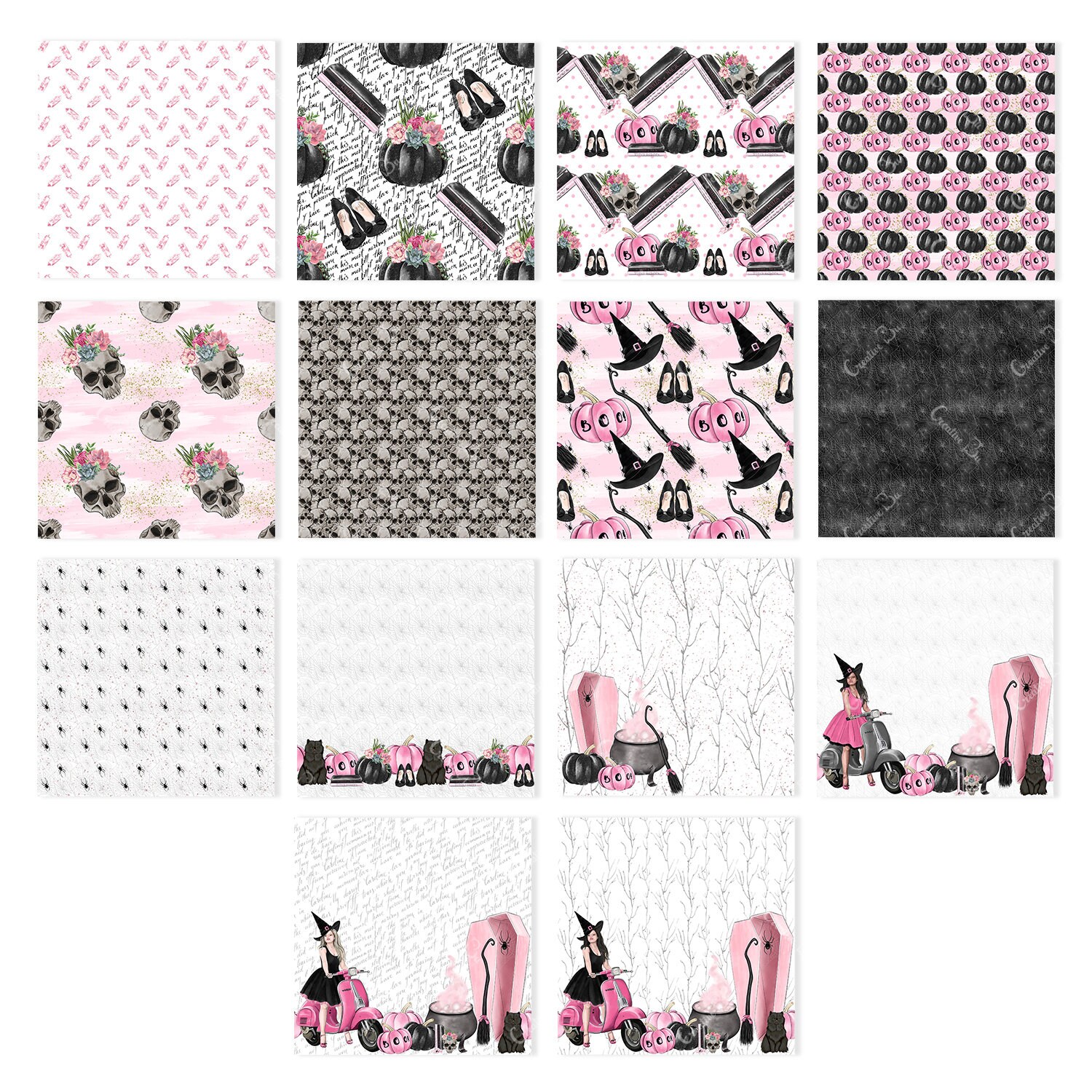Halloween Paper Witch Seamless Pattern Fashion Girl Pumpkin - Etsy