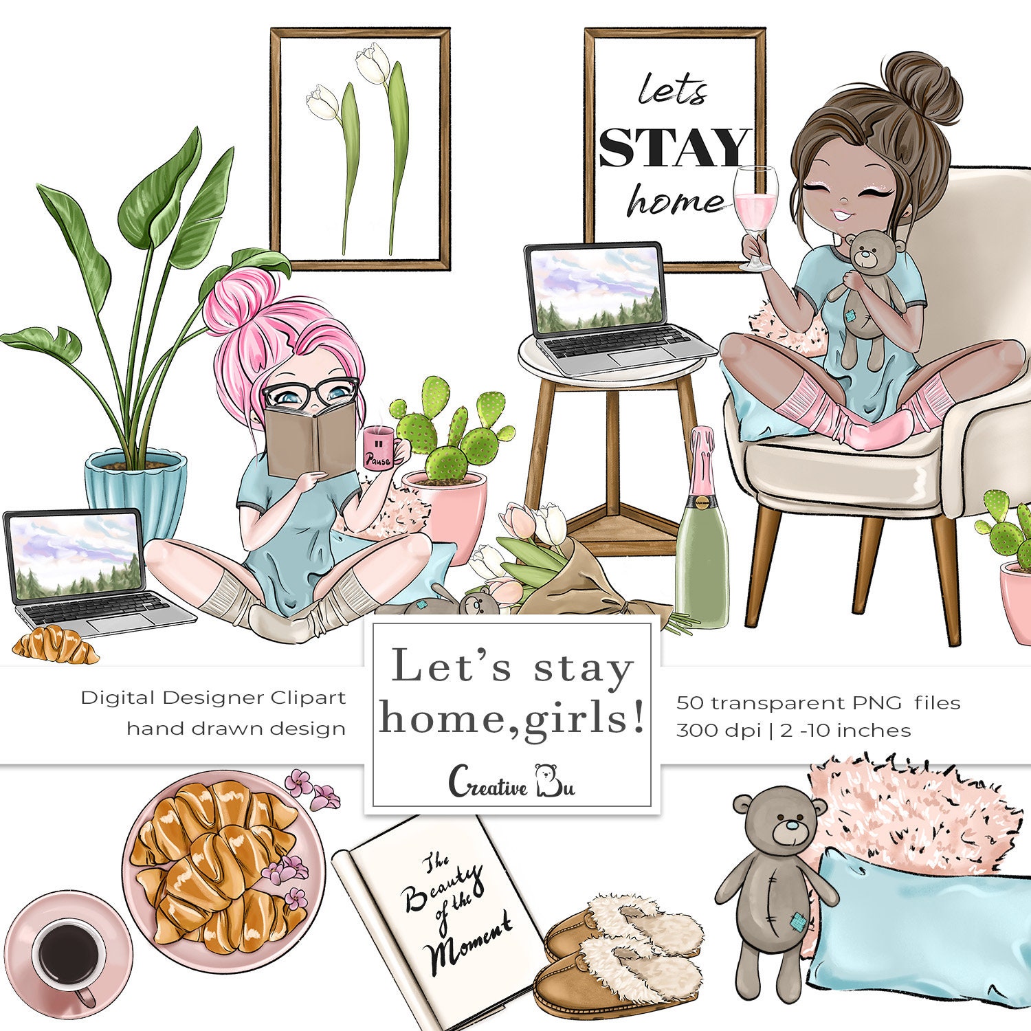Work From Home Clipart Let's Stay Home Girls Cartoon - Etsy Work From Home Clipart Let's Stay Home Girls Cartoon - Etsy