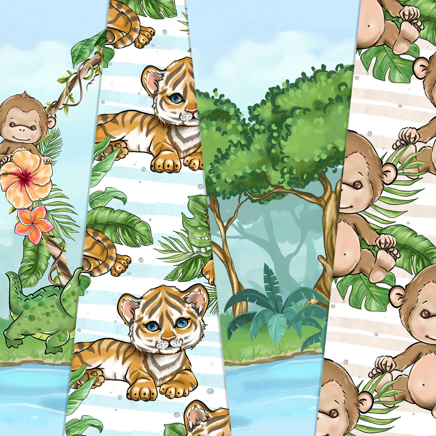 Jungle Wild Animal Seamless Pattern Tiger Monkey Parrot | Etsy