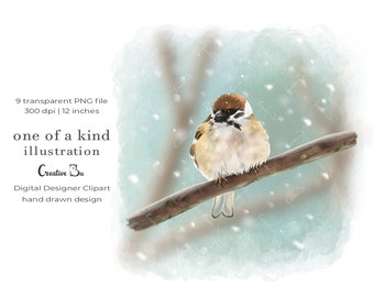 Watercolor Bird Sparrow Clipart Illustration Woodland Animals Holiday Clipart Winter Christmas Birds PNG Sublimation Images