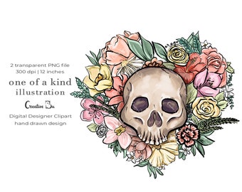 Gothic Sugar Skull Gothic Clipart Fashion Boho Illustration Halloween Floral Skull Clipart Day of the dead Sublimation Graphics Planner