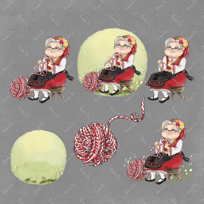 Granny March Knitting Clipart Illustration Baba Marta Clipart Bulgarian Folklore Ethnic Clipart Martenica Yarn Needlework Illustration PNG image 3