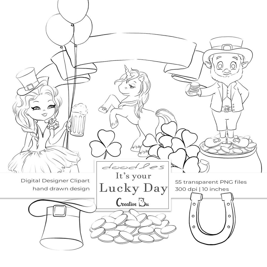St Patrick's Day Doodle Line Clipart Kids Printable - Etsy