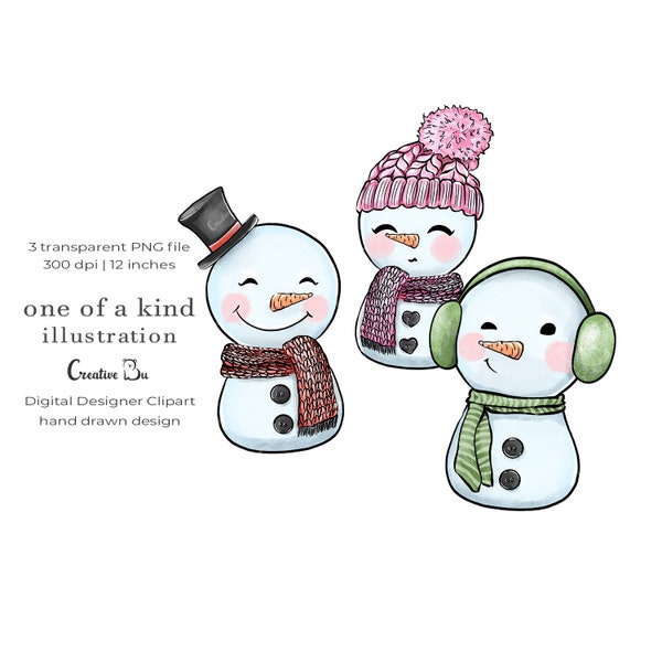 Freebie Cute Baby Snowmen Friends Clipart Snowman Clip art Winter Fun Christmas Clipart Holiday Digital Snowmen Family Illustration PNG