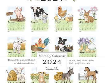 Cute Farm Animals Printable Calendar 2024 Kids Seasonal 12 Monthly Pages Nursery Wall Art Calendar Instagram Planner Template - Etsy cute-farm-animals-printable-calendar-2024-kids-seasonal-12-monthly-pages-nursery-wall-art-calendar-instagram-planner-template-etsy
