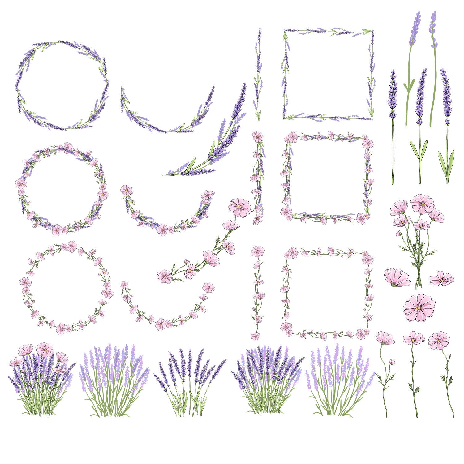 Farm Wreath Lavender Cosmos Flower Frame Border Clipart Floral - Etsy