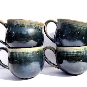 Set of 4 Handmade Tea Cups – Deep Blue-Green Glaze | Second Quality | Pottery Mugs