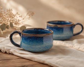 Handmade Ceramic Mugs – Blue Glossy Glaze | Unique Pottery Cups