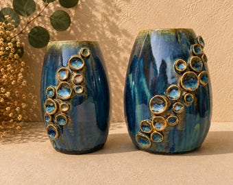 Handmade Ceramic Vases - Deep Blue & Gold Glaze - Unique Stoneware Pottery Decor