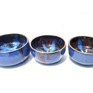 Set of 3 Mini Handmade Ceramic Bowls – Blue Glaze | Dipping, Spices, Jewelry