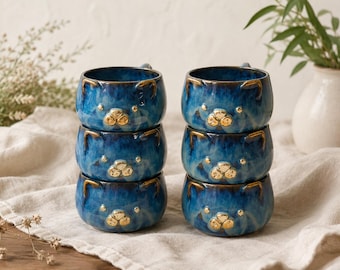 Handmade Ceramic Cat Mug - Iridescent Blue-green