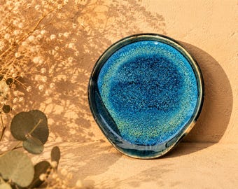 Handgemachte Keramik-Löffelablage – Blaue Glasur