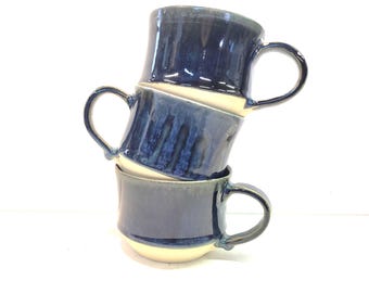 Handmade Ceramic Cups – Blue Drip Glaze