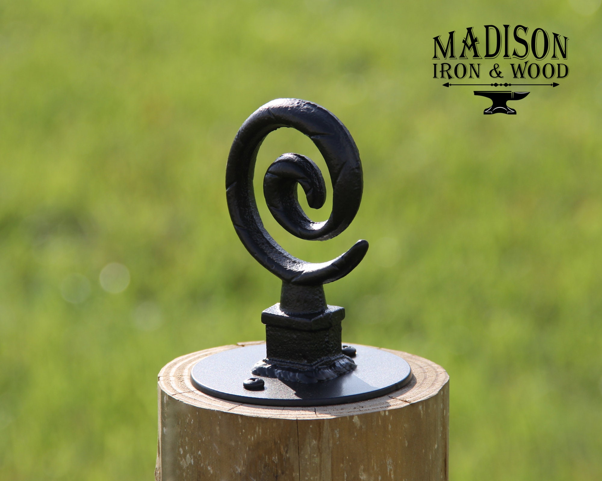 Spiral Post Top Wood Fence Post Wrought Iron Fence Etsy