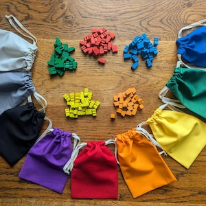 Ensemble de sacs en coton à cordon double pour jeu de société fait main, Ensemble de sacs pour jeux de société, Ensemble de sacs à cordon pour jeux de société, Sac Meeple, Sac à carreaux, Sac à jetons
