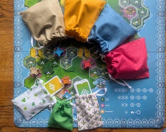 Rebirth Board Game Handmade Board Game Double Drawstring Cotton Bag Set, Set of Board Game Drawstring Bags, Meeple Bag, Tile Bag, Token Bag